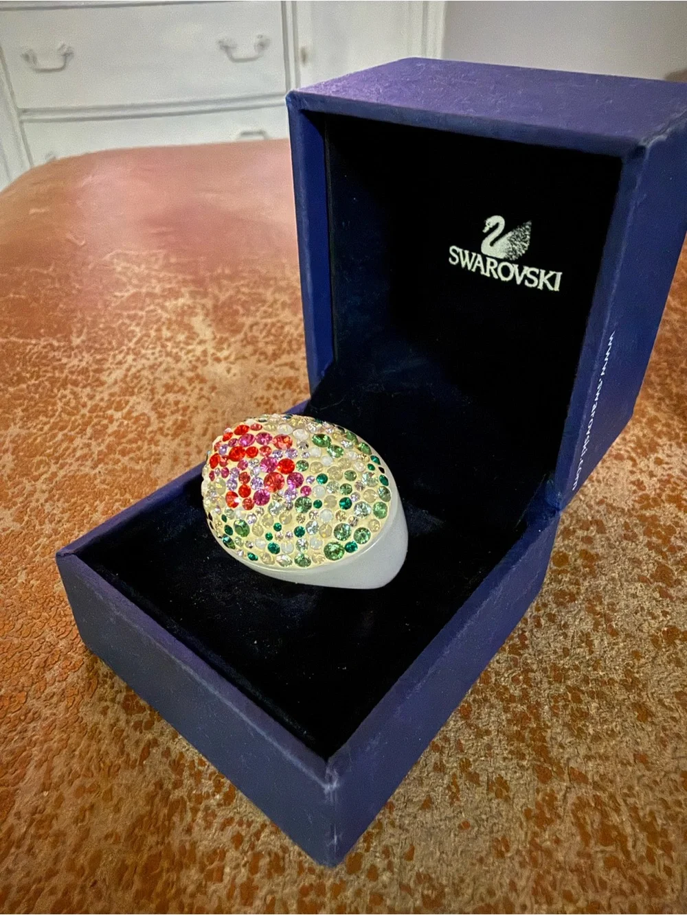 Swarovski Multicolor Crystal Dome Ring on White Band